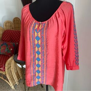 UMGEE! 3/4 sleeve Embroidered Top! ANTHROPOLOGIE! Bright and light! Medium